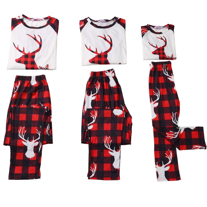 cheibear Christmas Deer Long Sleeve Tee and Plaid Pants Loungewear Family Pajama Sets, 3 of 7