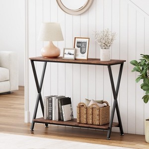 Console Table, Behind Couch Table Sofa Tables Narrow Entryway Table with Storage Shelf and Metal Frame - 1 of 4