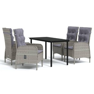 vidaXL Patio Dining Set with Cushions Gray and Black Garden Chair - 5 Piece - 55.1" Table Length - 1 of 4