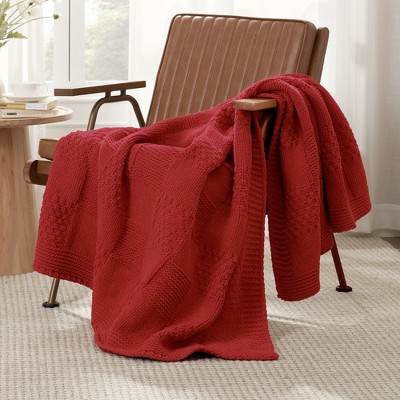Amelie Home Chenille Knit Throw Blanket – Soft Checkered Texture for Sofa, Bed, and Living Room