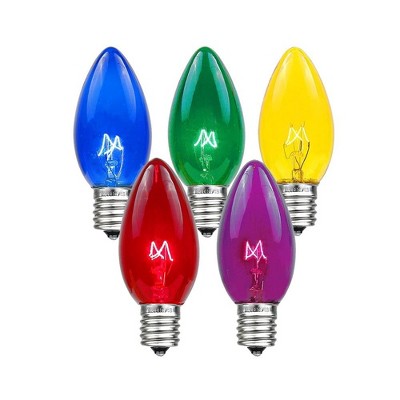 100 Count C7 Twinkle Multicolor Christmas Bulbs - Triple Dipped Transparent