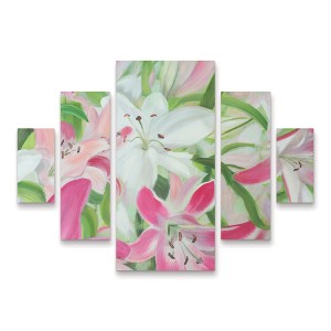 Trademark Fine Art Sandra Lafrate Pink and White Lilies II 5 Piece Panel Set Art - 1 of 3
