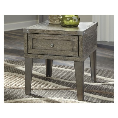 Chazney Contemporary Brown Wood & Silver Metal End Table with Storage