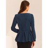 Allegra K Women's Long Sleeve V Neck Irregular Hem Belted Peplum Blouses - 4 of 4