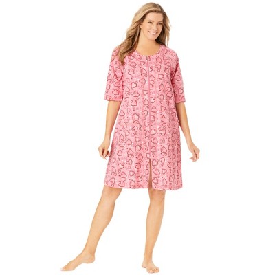 Dreams & Co. Plus Size Short French Terry Zip-Front Robe