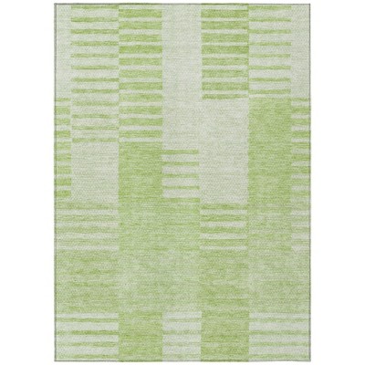 Artichoke Green And Mint Green Striped Washable Indoor Outdoor Area Rug