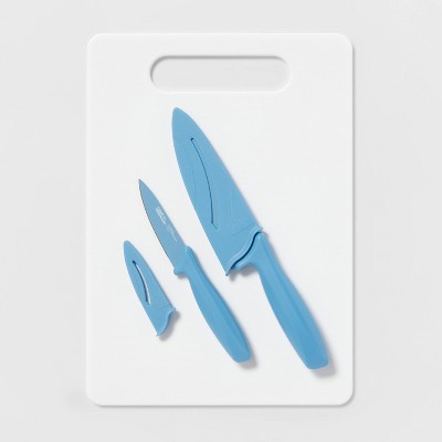 10&#34;x14&#34; Poly Cutting Board and 2pc Knife Set Blue - Room Essentials&#8482;