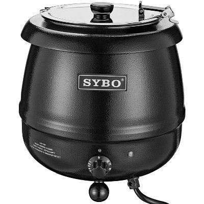 Sybo 10.5Qt Electric Soup Warmer Commercial Crock Pot Slow Cooker w/ Hinged Lid & Removable Stainless Steel Bain Marie for Restaurant/Catering, Black
