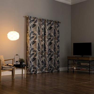 Indigo Blue Botanical Print Blackout Curtain Panel 40" x 95"