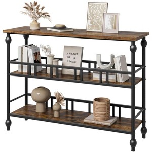 43" Industrial Console Table with 3 Tiers, Narrow Entryway and Sofa Table with Shelves, Space-Saving Design for Hallway, Living Room, Small Areas - 1 of 4
