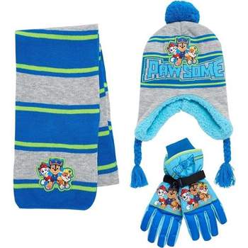 Paw Patrol Boys Winter Hat Set, 3 Piece Beanie Hat, Ski Mittens/Gloves, & Scarf, (Ages 2-7)