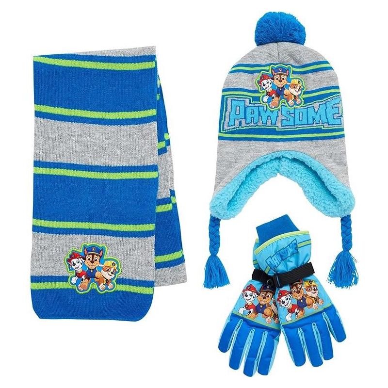 Paw Patrol Boys Winter Hat Set, 3 Piece Beanie Hat, Ski Mittens/Gloves, & Scarf, (Ages 2-7), 1 of 5