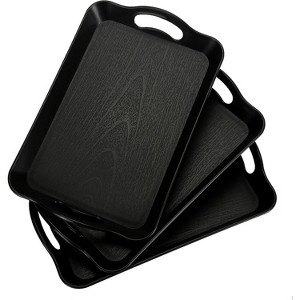 ATTOP 3 Pack Black Serving Trays with Handles,16 x 11IN Rectangular Non Skid Multi-Purpose Plastic OttomanTray for Restaurant, Parties,Table, Kitchen - 1 of 4