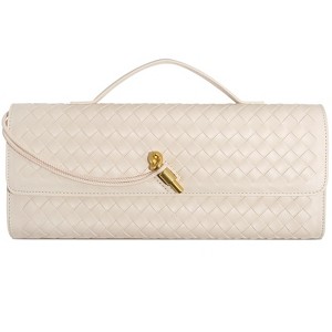 Woven Clutch Purses for Women, Formal Satchel Leather Evening Bag Shoulder Handbag, Cream White - 1 of 4