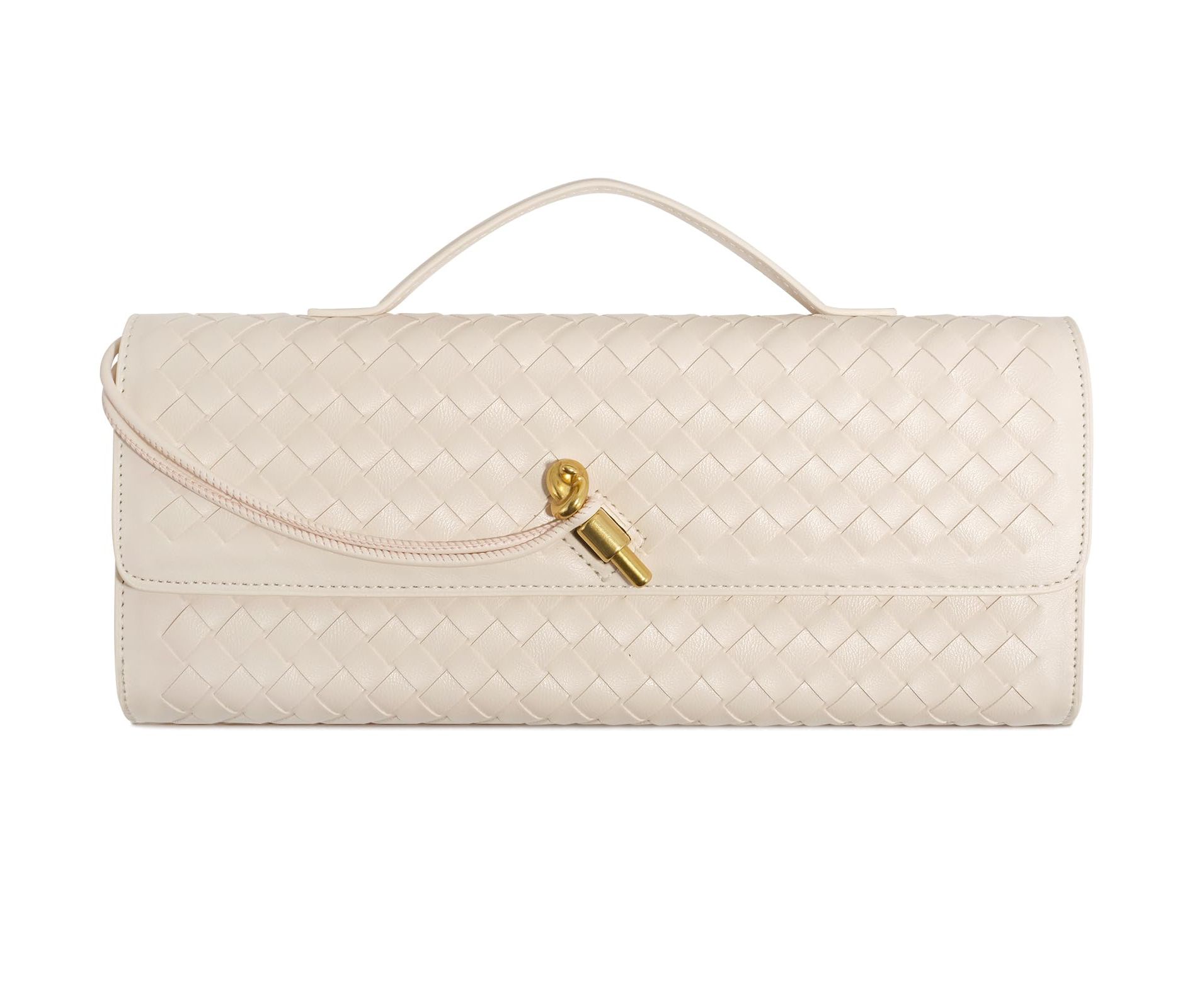 Woven Clutch Purses for Women, Formal Satchel Leather Evening Bag Shoulder Handbag, Cream White