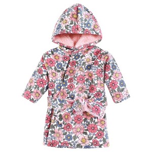 Hudson Baby Girls Mink with Faux Fur Lining Pool and Beach Robe Cover-ups, Pink Blue Pretty Floral - 1 of 2