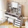 Acekool Vanity Desk Set with LED Mirror, Charging Ports, 6 Drawers, Shelves, Hairdryer Holder & Stool, Adjustable Lighting, White - 2 of 4
