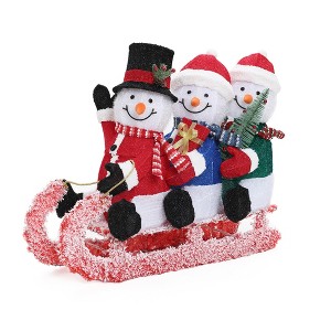 LuxenHome Lighted Snowman Family on Sled in Winter Coats,Outdoor Christmas Yard Decoration Red, White, Black, Blue, Green - 1 of 4