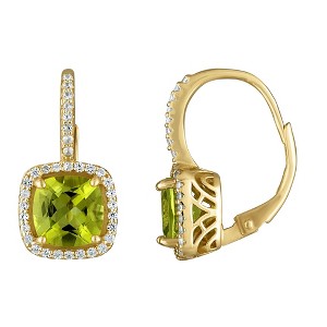 Designs by Gioelli 14K Gold Over Sterling Silver Gemstone And Diamond Leverback Earrings - 1 of 2
