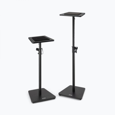 Adjustable Black Steel and Wood Studio Monitor Stands, Pair