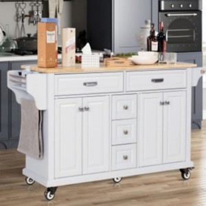 Wood Top Kitchen Island Cart with Wheels, 4 Doors & 5 Drawers, Rolling Storage Cabinet for Kitchen or Dining – The Pop Home - 1 of 4