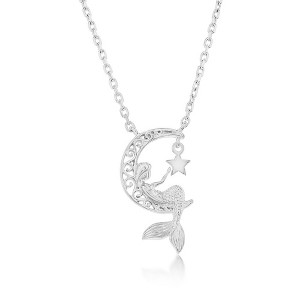 Bella Silver Sterling Silver Crescent Moon w/Mermaid, Star Charm Necklace - Silver - 16+2 Inch - 1 of 2