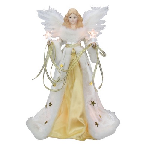 Kurt S Adler 16 Lighted Ivory And Gold Angel Christmas Tree Topper Clear Lights Target