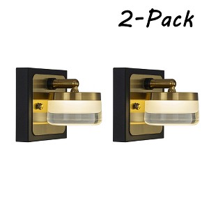 ALOADECOR Modern Square Black and Brass Integrated LED Wall Sconce with Acrylic Shade Adjustable Head Bathroom Vanity Light (2-Pack) - 1 of 4