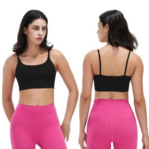 NPolar "Women’s Padded Strap Sports Bra, Square Neck Low Impact Strappy Crop Top, Removable Pads for Gym" XL Black - 1 of 4