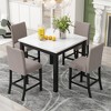 5 PCS Dining Set Counter Height Dining Table Set Bar Height Dining Set with 4 Velvet-Upholstered Chairs&Faux Marble Top Dining Table-ModernLuxe - 2 of 4