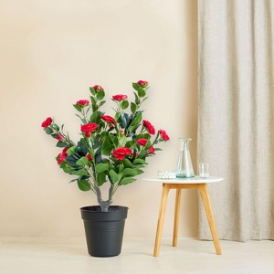 Artificial Topiary Ball Trees with Metal Stakes,Resistant PE Fake Plants with Rose Flowers for Indoor/Outdoor Decor - 1 of 4