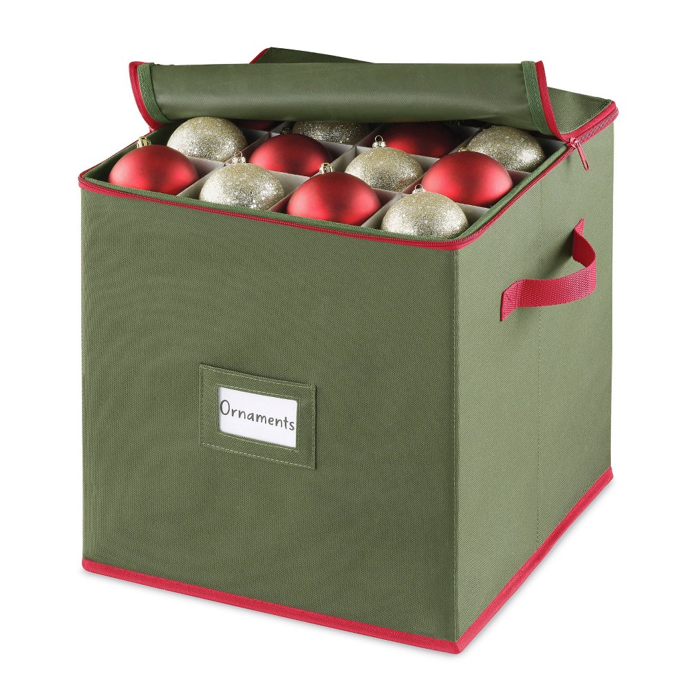 Whitmor Christmas Small Ornament Box: Green Polyester Utility Storage Bin, 13.5" Height, 1.32 Volume Capacity