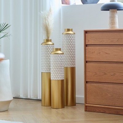 Floor metal vase modern style decoration home droplet shaped white metal vase 3-piece set gorgeous home decoration