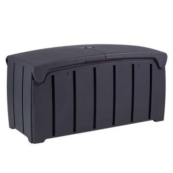 Strata Products Outdoor 85 Gallon (321L) Garden Storage Box with Double Door Middle Opening Hinged Lid with Padlock Hole for Gardens and Patios, Black