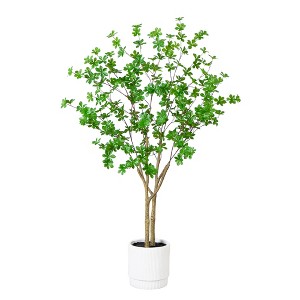 Nearly Natural 5-ft Artificial Enkianthus Tree in White Decorative Planter - 1 of 4