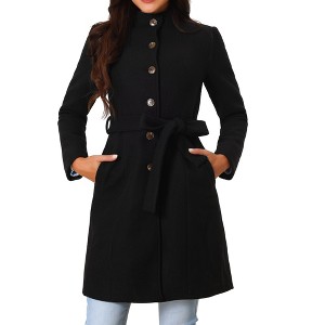 Seta T Women's Stand Collar Belted Single Breasted Long Coat - 1 of 4
