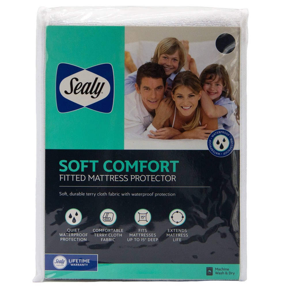 Sealy King Soft Comfort Waterproof Machine Washable Fitted Mattress Protector: Hypoallergenic, Knitted Polyester, Fits 15" Depth
