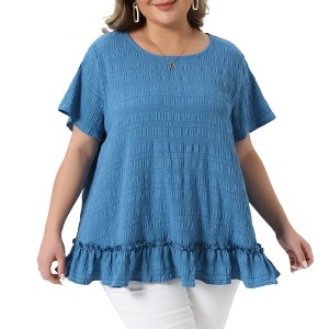 Women's Plus Size Crew Neck Short Sleeve Layered Hem Casual Summer Flowy Blouse - Agnes Orinda - 1 of 4