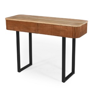 Infurnic Decorative Storage Cabinets Elegant Wood with Fluted Design and Easy Assembly Perfect for Living Rooms and Entryways, Brown, 42"*15"*30" - 1 of 4