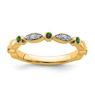 Black Bow Jewelry 14k Yellow Gold Created Emerald & .05 Ctw Diamond Stackable Band