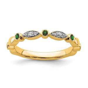 Black Bow Jewelry 14k Yellow Gold Created Emerald & .05 Ctw Diamond Stackable Band - 1 of 4
