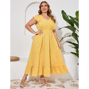 Womens Plus Size Casual Sleeveless Maxi Dress Ruffle Sleeve A Line Swing Summer Maxi Dress with Pockets - 1 of 4