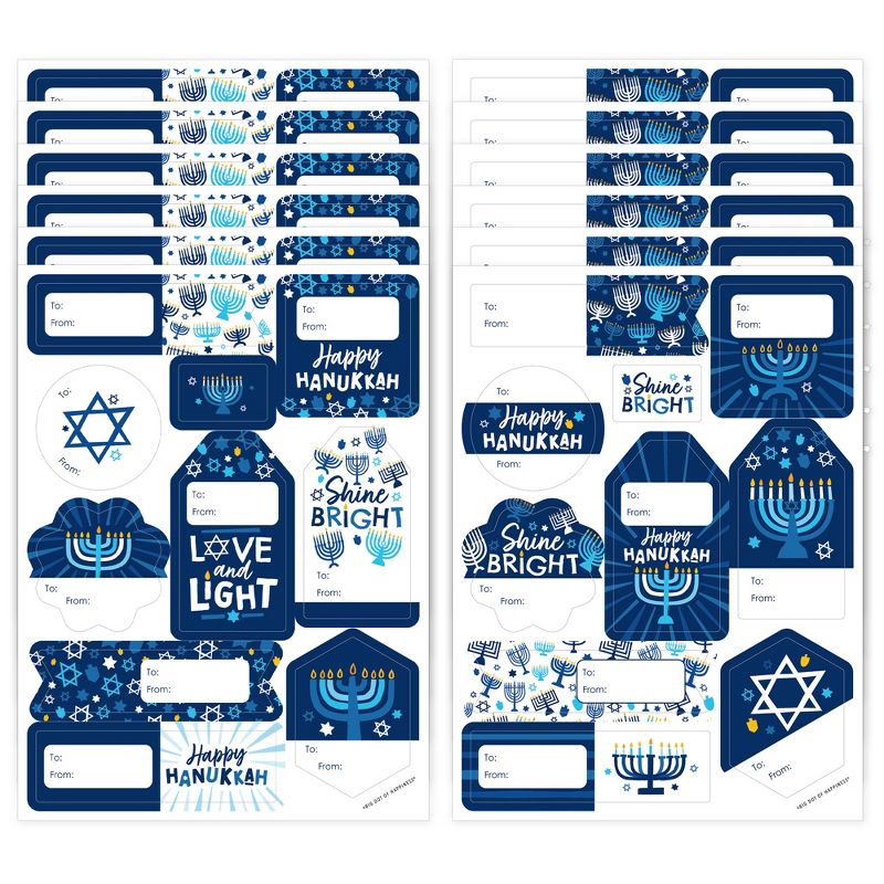 Big Dot of Happiness Hanukkah Menorah - Assorted Chanukah Holiday Party Gift Tag Labels - To and From Stickers - 12 Sheets - 120 Stickers, 1 of 9