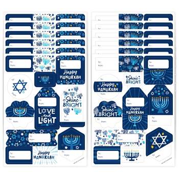 Big Dot of Happiness Hanukkah Menorah - Assorted Chanukah Holiday Party Gift Tag Labels - To and From Stickers - 12 Sheets - 120 Stickers