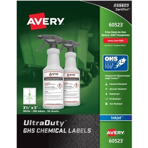Avery UltraDuty GHS Chemical Labels for Pigment Inkjet Printers, Permanent Adhesive, Waterproof, UV Resistant, 3-1/2" x 5",  200  Labels (60523) - 1 of 4