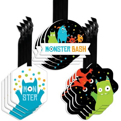 Big Dot of Happiness Monster Bash - Assorted Hanging Little Monster Birthday Party or Baby Shower Favor Tags - Gift Tag Toppers - Set of 12