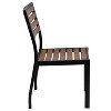 Merrick Lane Outdoor Stacking Side Chairs Faux Poly Teak Wood and Metal Patio and Deck Chairs for All-Weather Use- Set of 2 - 3 of 4