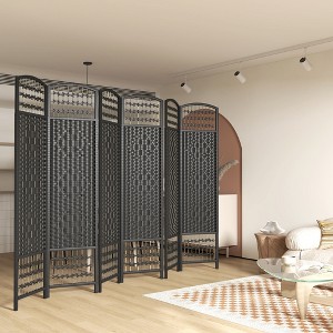 SpassWay 67"H Artisan Woven Wood Folding Screen Multi Panel Room Divider for Natural Privacy and Organic Style (Nature Wood/Black/White) - 1 of 4