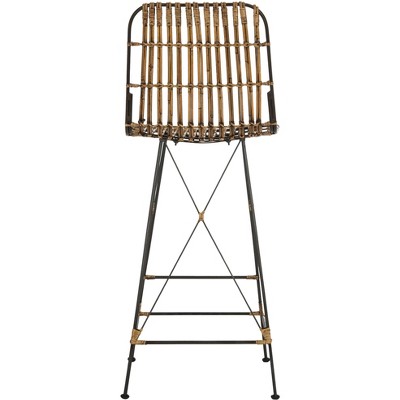 Luxuriant 43'' Natural Brown & Black Metal Wicker Bar Stool - Set of 2