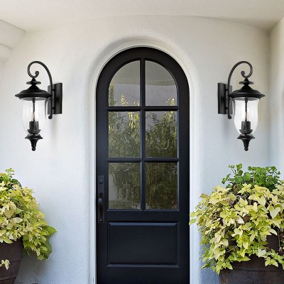 Dowell Black Metal 2-Light Outdoor Wall Sconce with Clear Shade, Set of 2